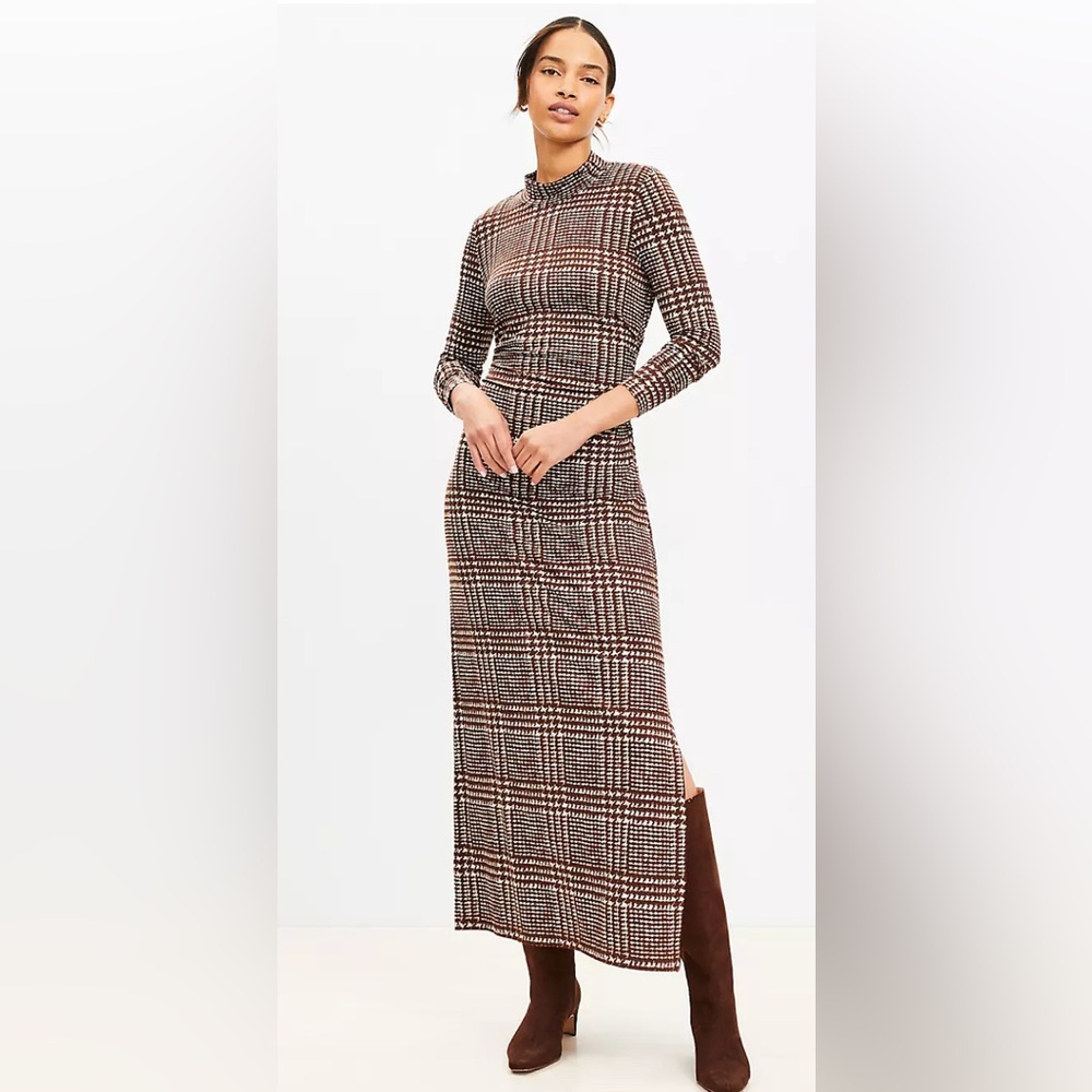 Loft NWT Houndstooth Mock Neck Midi Dress XL